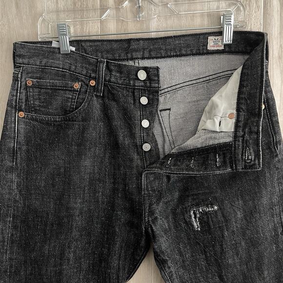 Levi’s 501 Jeans White Oak Cone Denim Men’s Size 34x32 (34x29)Button Fly Patched - Picture 3 of 14